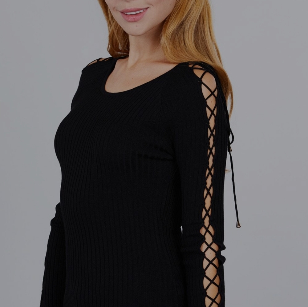 Black Ribbed Sweater Top - Picture 3 of 9